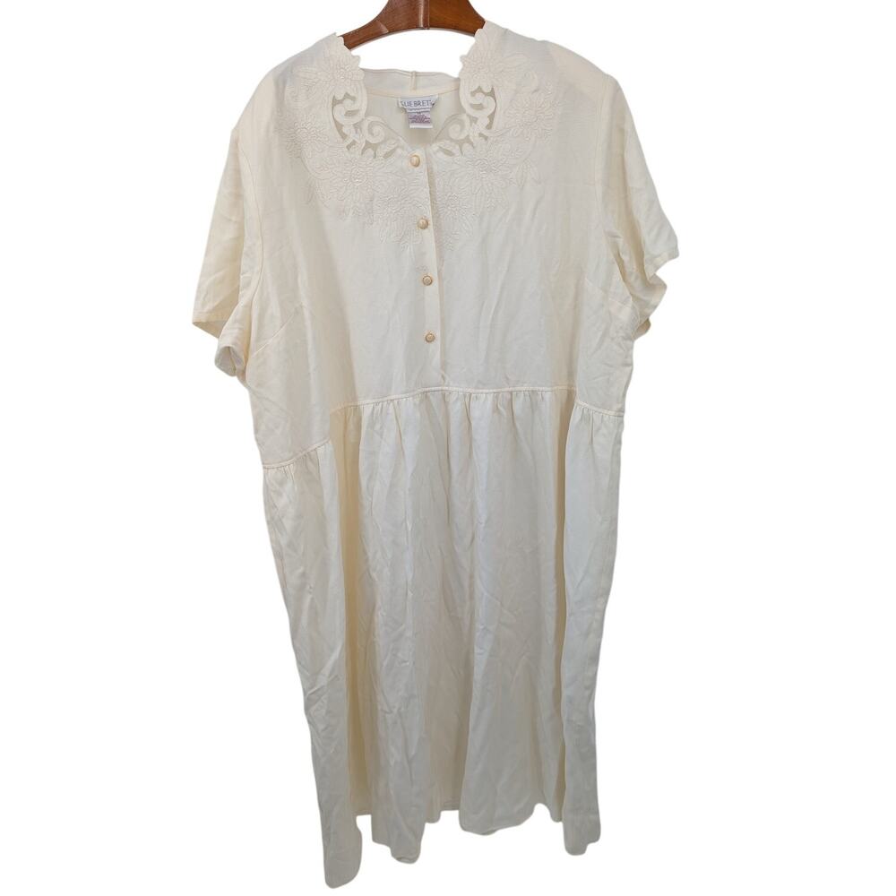 NWOT Vintage Sue Brett Cream Embroidered Nightgown Sz 4X Drop Waist Cottagecore
